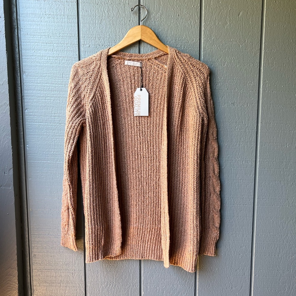 Active USA Brown Open Front Cardigan Fall Winter Office Travel
